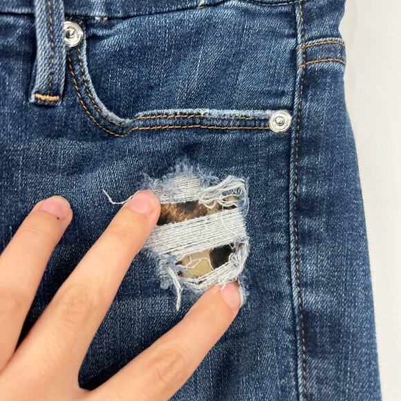 Good American Good Legs High Rise Jeans Raw Hem Leopard Print Pocket - Picture 5 of 8